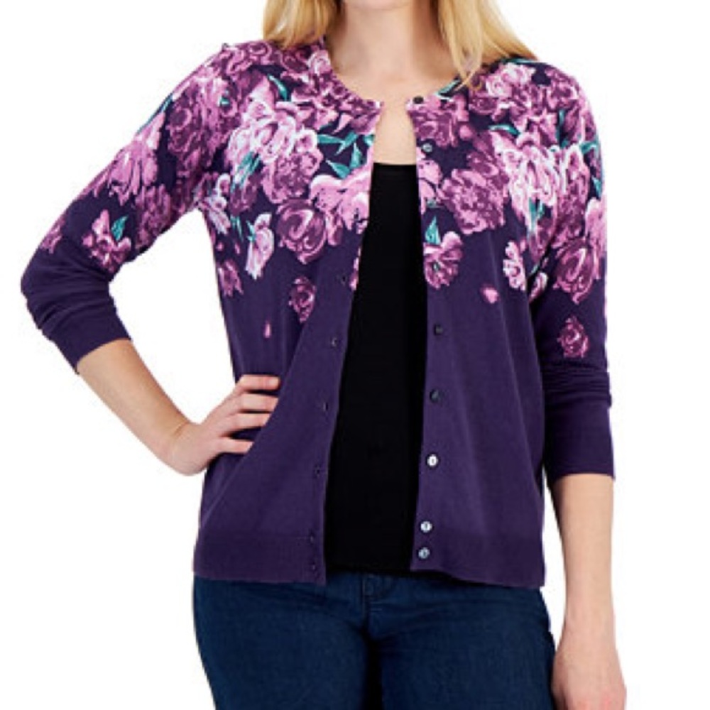 Karen Scott Purple Floral Sweater
